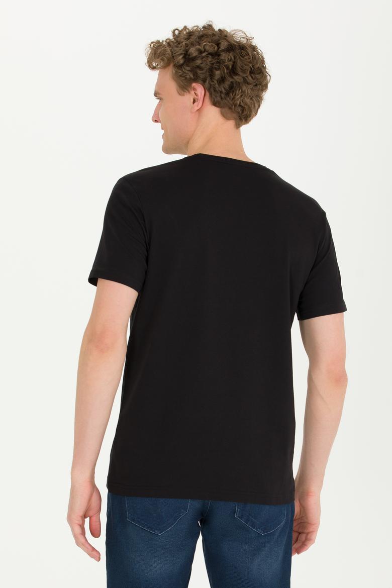 Erkek Siyah Basic Bisiklet Yaka Tişört - 50274209027