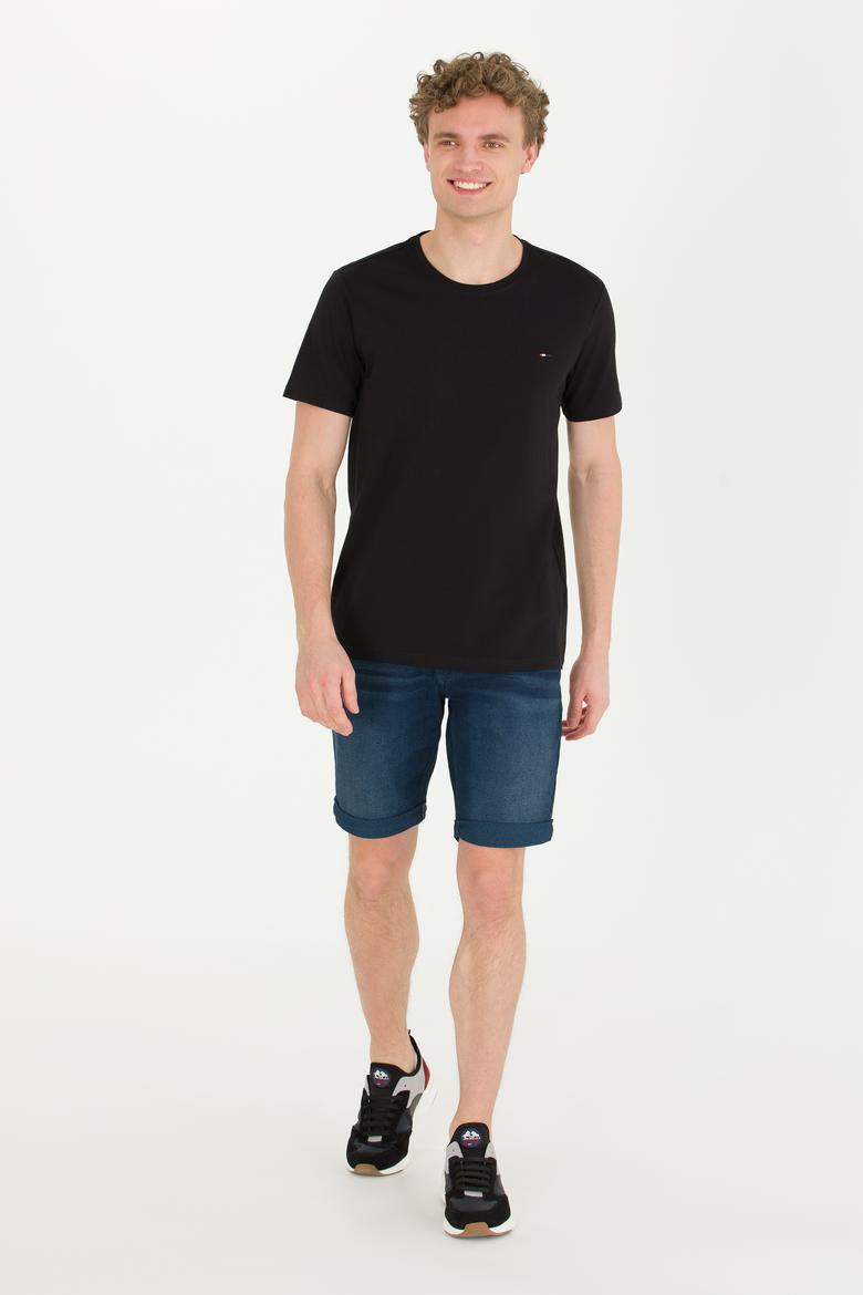 Erkek Siyah Basic Bisiklet Yaka Tişört - 50274209027