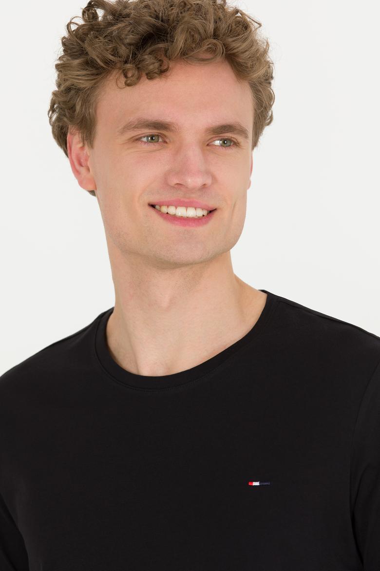 Erkek Siyah Basic Bisiklet Yaka Tişört