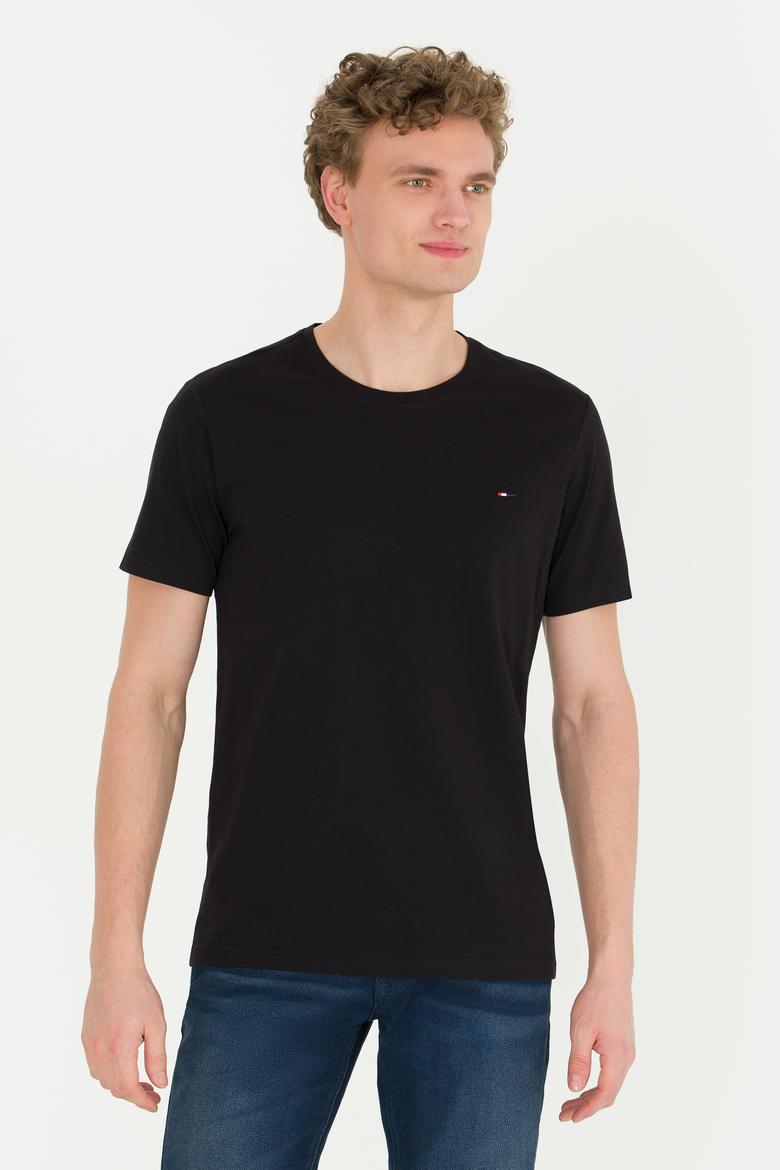 Erkek Siyah Basic Bisiklet Yaka Tişört - 50274209027