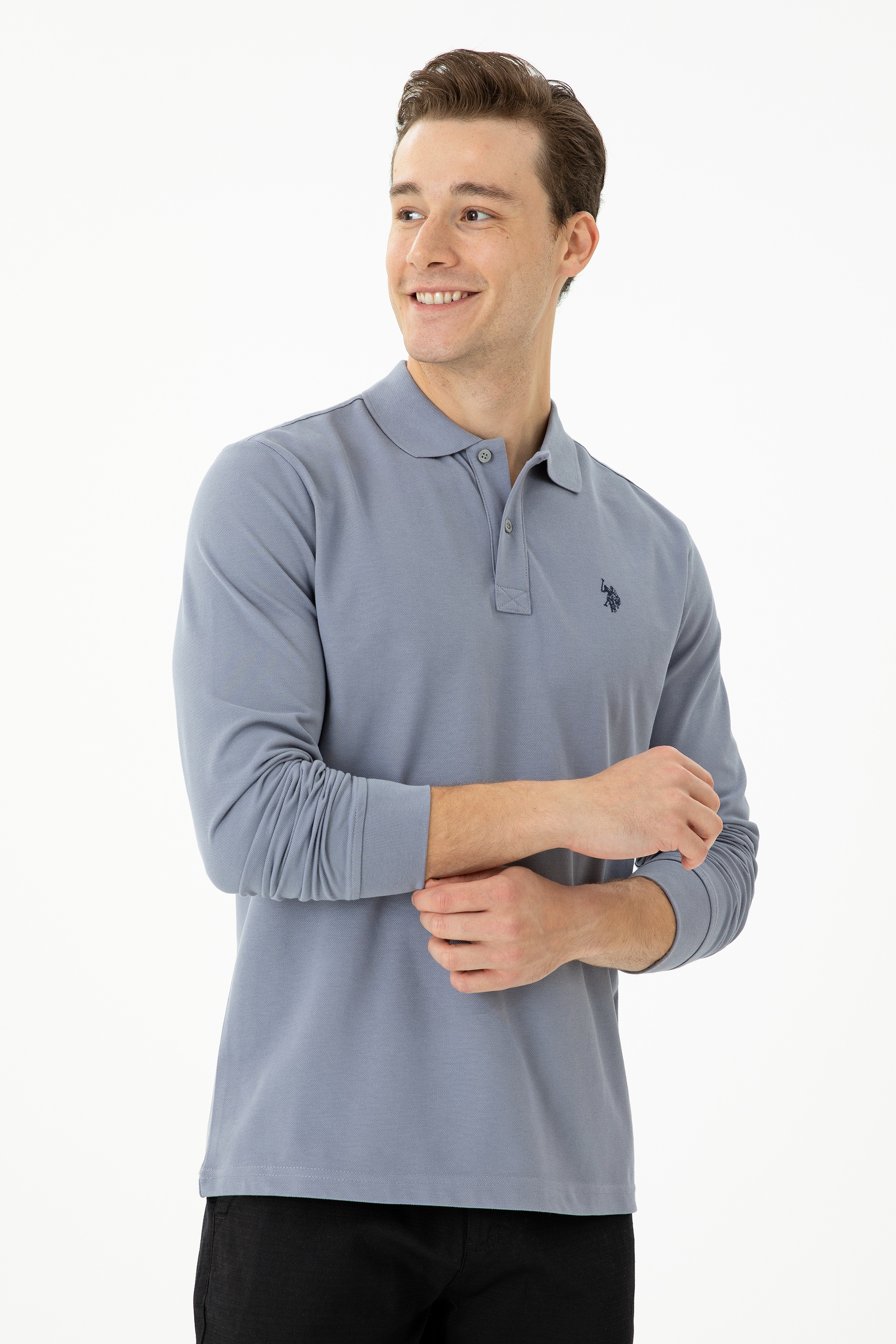 Erkek Gri Basic Sweatshirt - Image 3