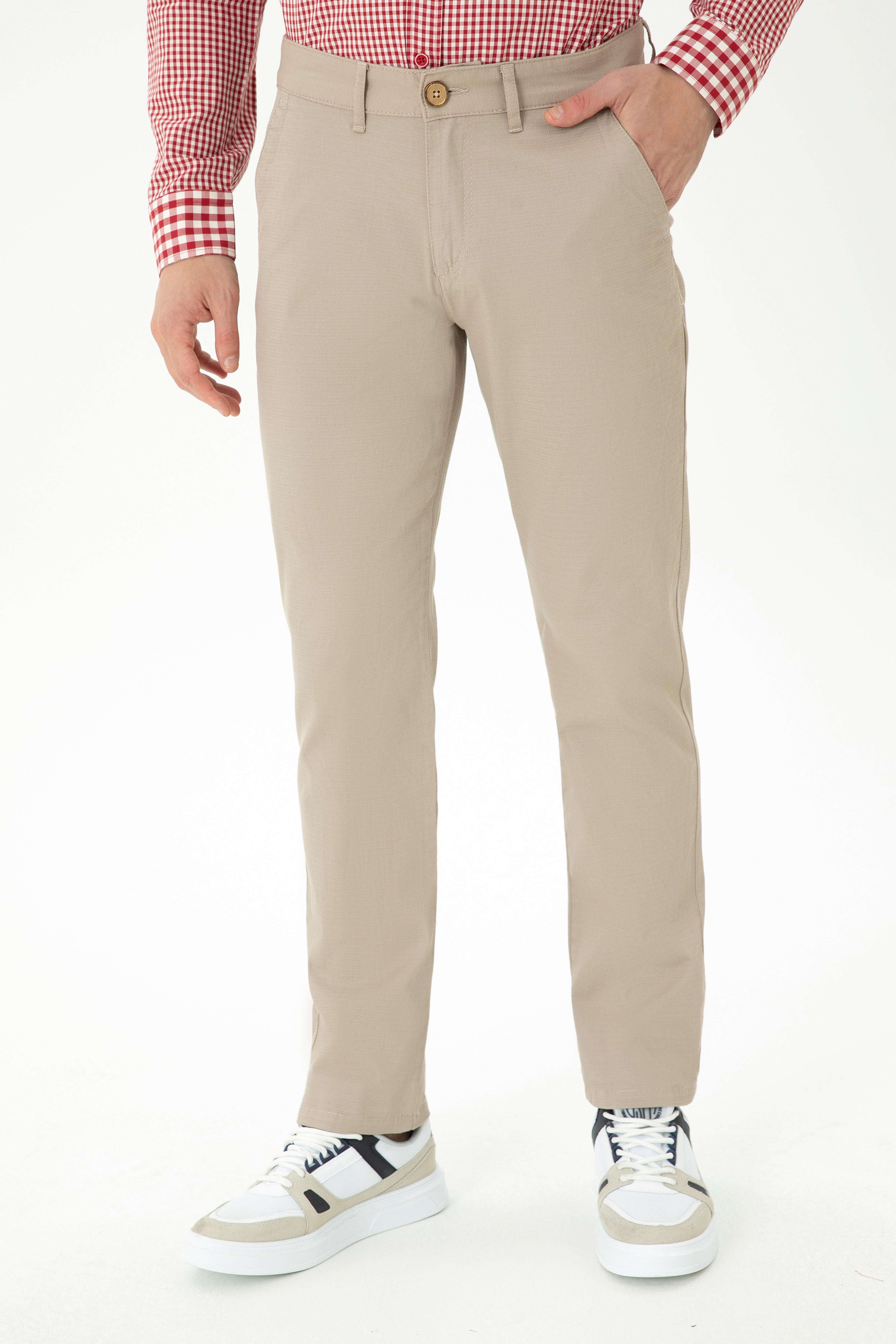 Erkek Regular Fit Koyu Bej Kanvas Pantolon