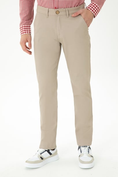Erkek Regular Fit Koyu Bej Kanvas Pantolon