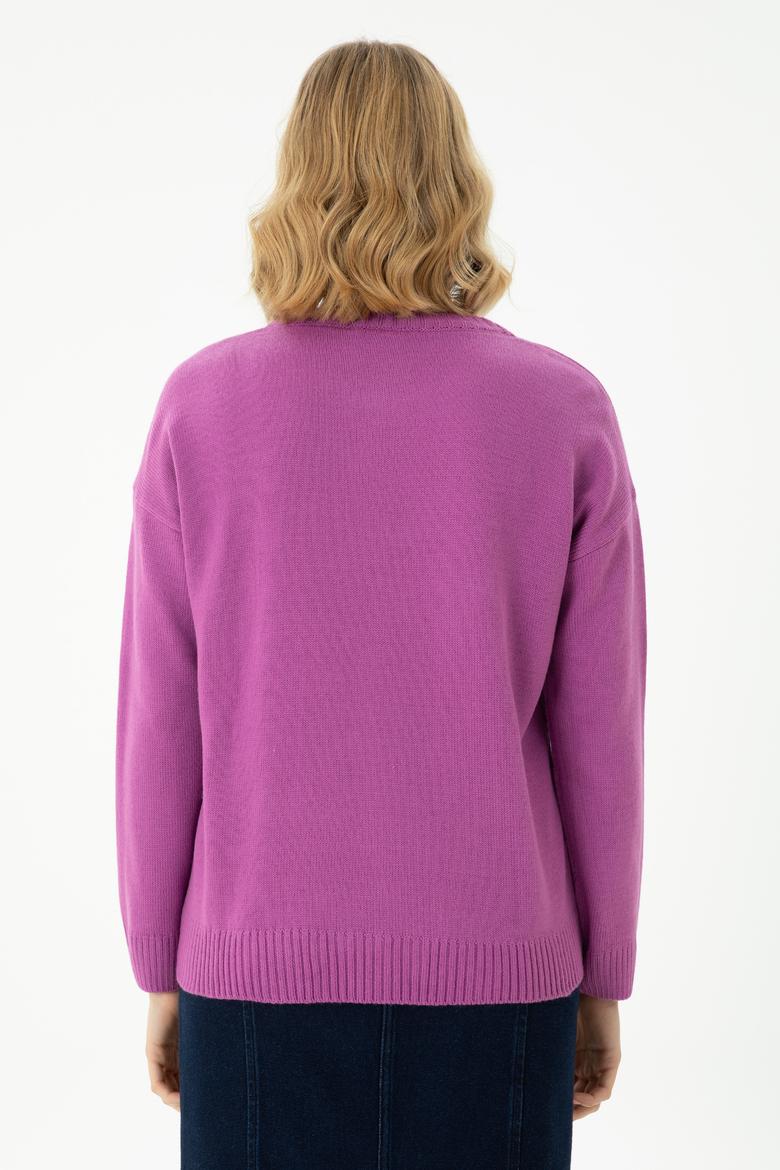 Kadın Lila Bisiklet Yaka Kazak - 50272035006