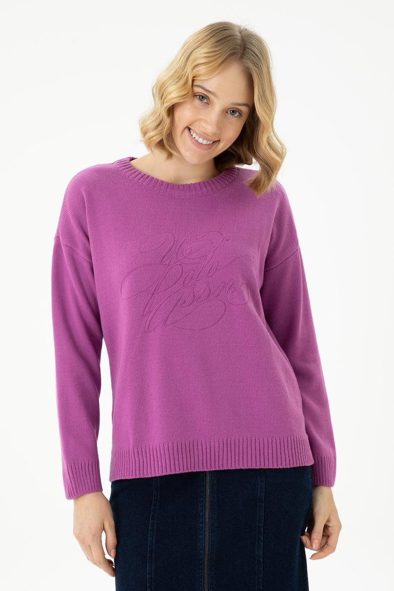 Kadın Lila Bisiklet Yaka Kazak