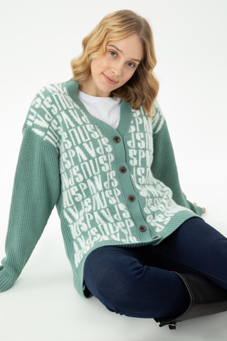 Kadın Mint Triko Hırka