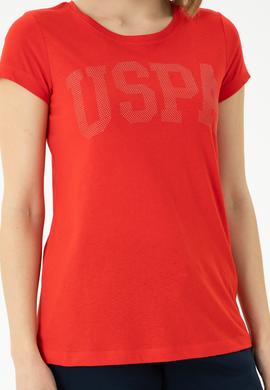 Kadın Kırmızı Basic Bisiklet Yaka Tişört - 50262670149