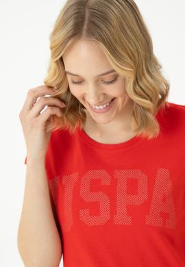 Kadın Kırmızı Basic Bisiklet Yaka Tişört - 50262670149