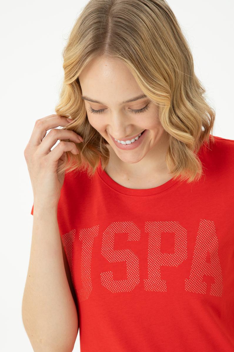 Kadın Kırmızı Basic Bisiklet Yaka Tişört