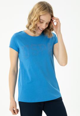 Kadın Saks Basic Bisiklet Yaka Tişört - 50262670140