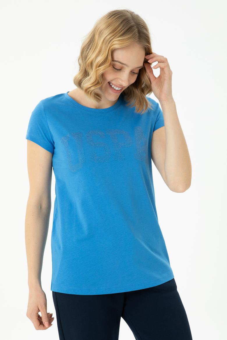 Kadın Saks Basic Bisiklet Yaka Tişört - 50262670140