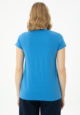 Kadın Saks Basic Bisiklet Yaka Tişört - 50262670140