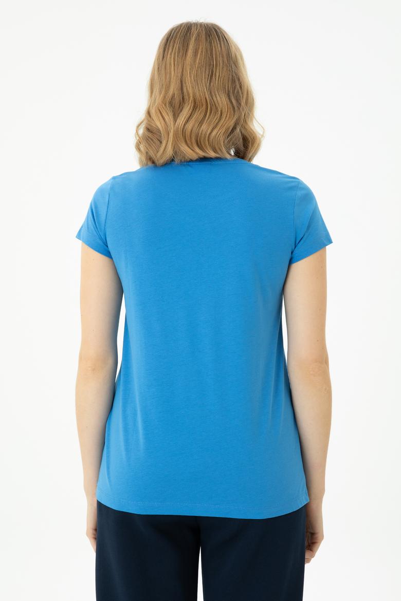 Kadın Saks Basic Bisiklet Yaka Tişört - 50262670140