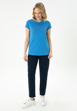 Kadın Saks Basic Bisiklet Yaka Tişört - 50262670140