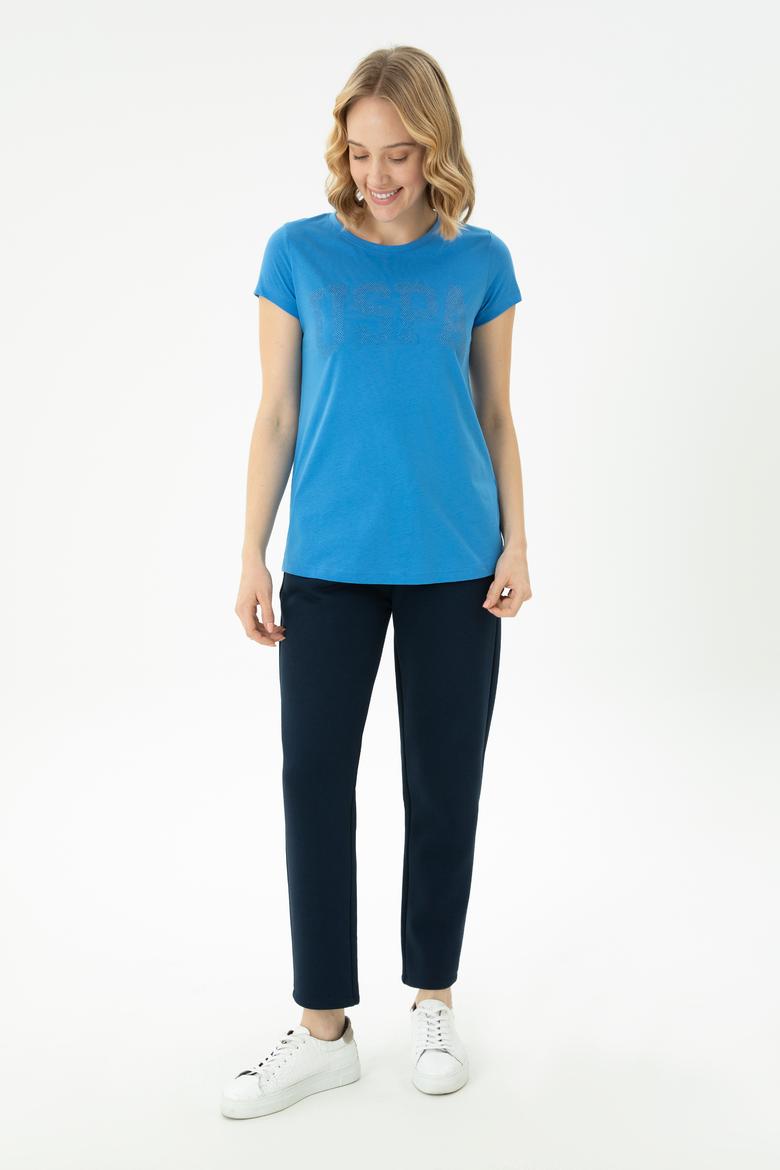 Kadın Saks Basic Bisiklet Yaka Tişört - 50262670140