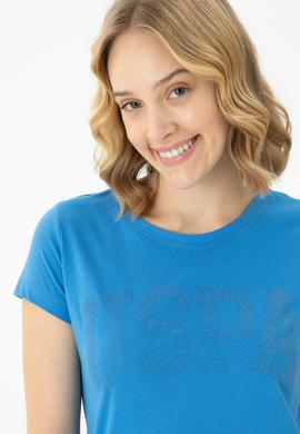 Kadın Saks Basic Bisiklet Yaka Tişört - 50262670140