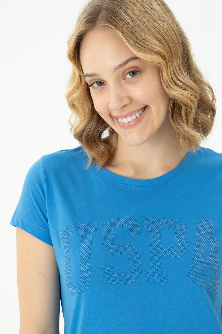 Kadın Saks Basic Bisiklet Yaka Tişört - 50262670140