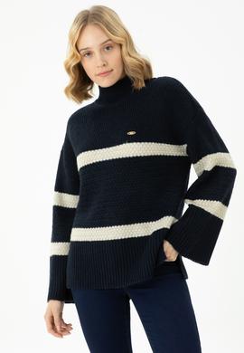 Kadın Lacivert Balıkçı Yaka Kazak - 50270437018