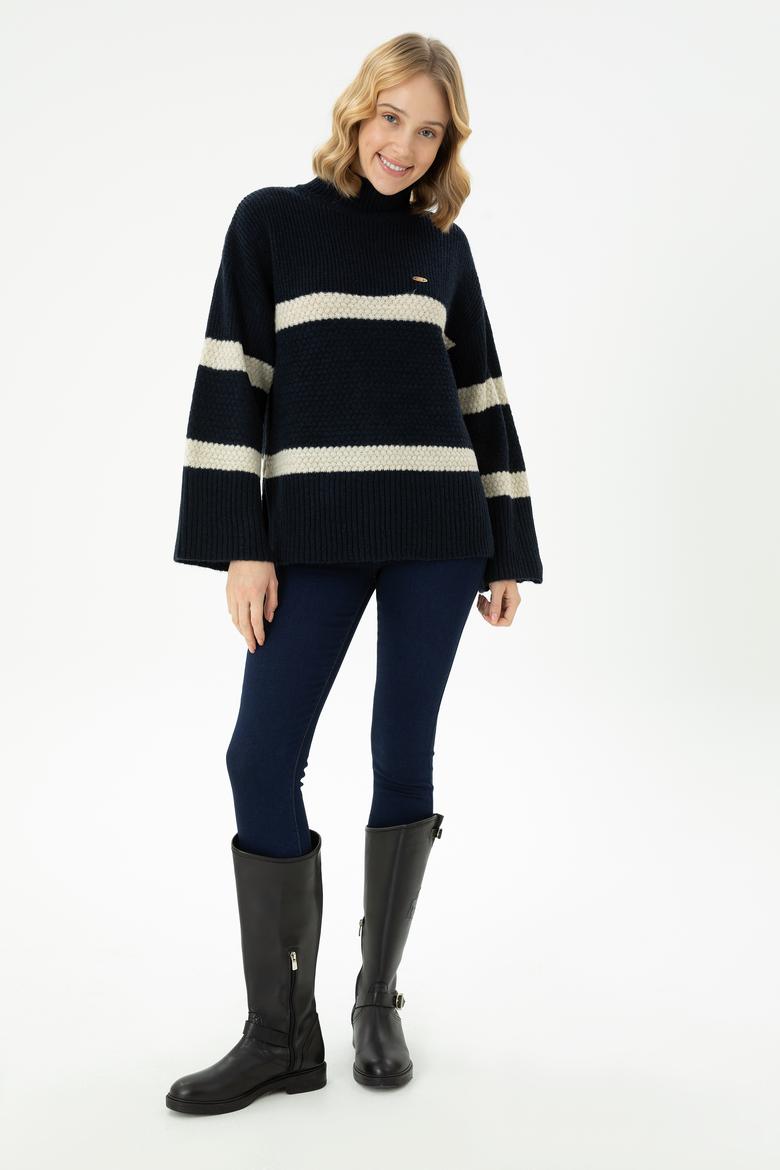 Kadın Lacivert Balıkçı Yaka Kazak - 50270437018