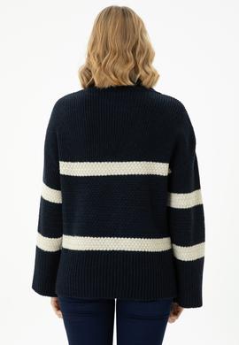 Kadın Lacivert Balıkçı Yaka Kazak - 50270437018