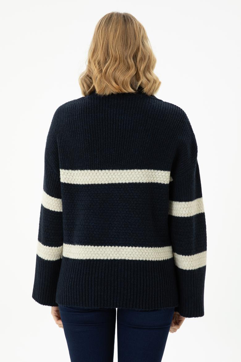 Kadın Lacivert Balıkçı Yaka Kazak - 50270437018