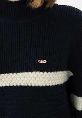 Kadın Lacivert Balıkçı Yaka Kazak - 50270437018