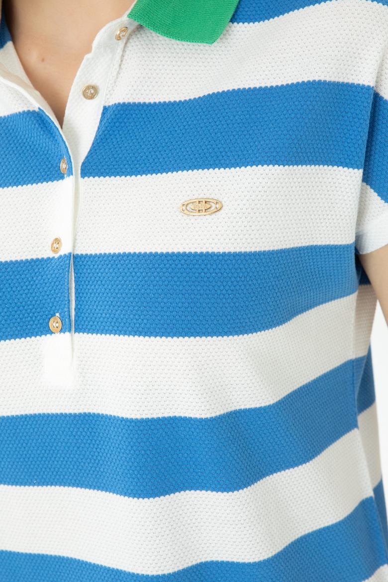 Kadın Saks Polo Yaka Tişört - 50263969025