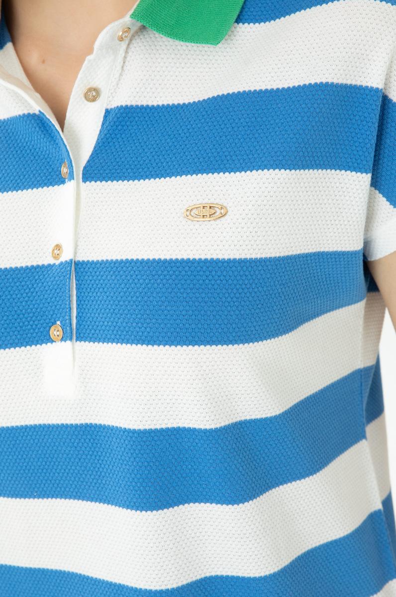 Kadın Saks Polo Yaka Tişört