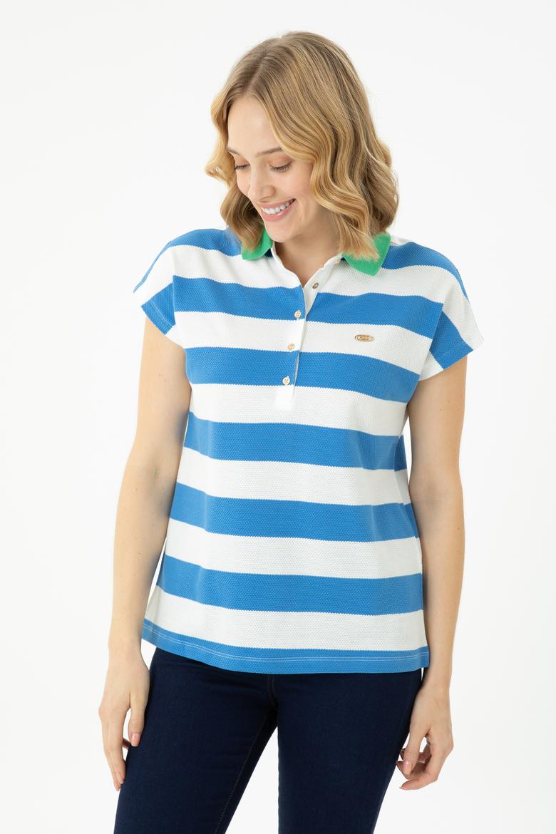 Kadın Saks Polo Yaka Tişört - 50263969025