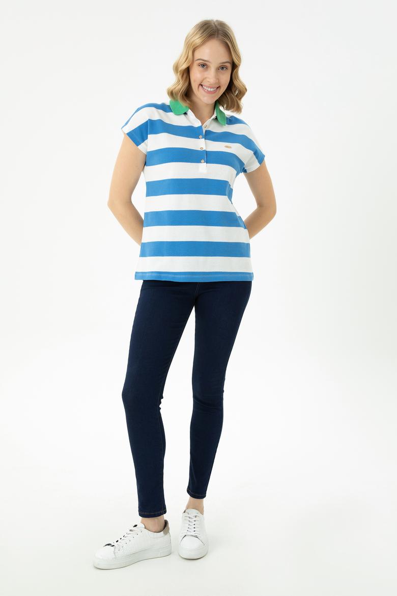 Kadın Saks Polo Yaka Tişört - 50263969025