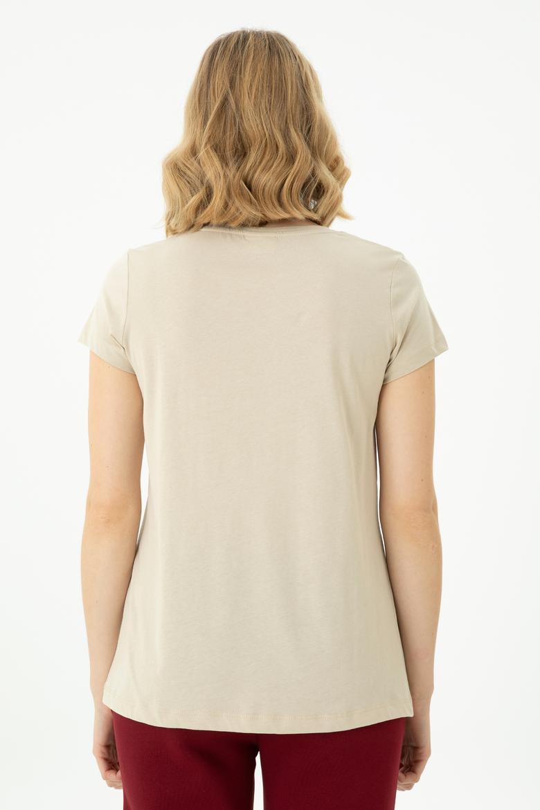 Kadın Taş Basic Bisiklet Yaka Tişört - 50262670157