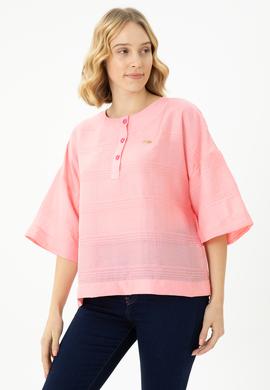 Kadın Pembe Kısa Kollu Gömlek - 50264176018
