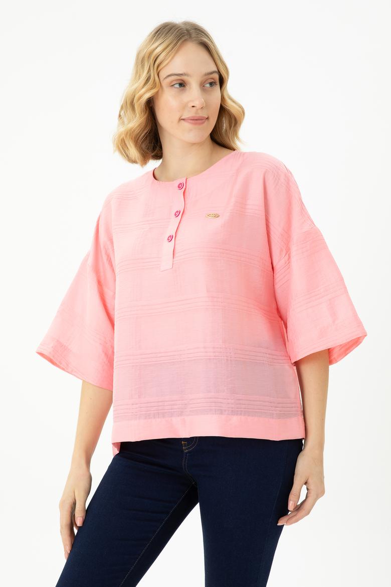 Kadın Pembe Kısa Kollu Gömlek - 50264176018