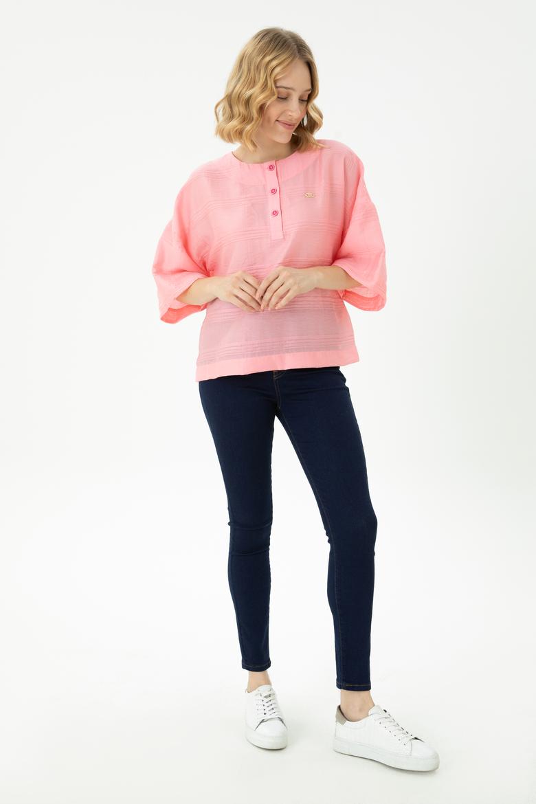 Kadın Pembe Kısa Kollu Gömlek - 50264176018