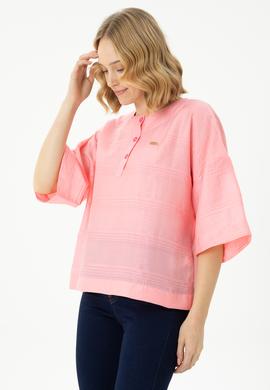 Kadın Pembe Kısa Kollu Gömlek - 50264176018