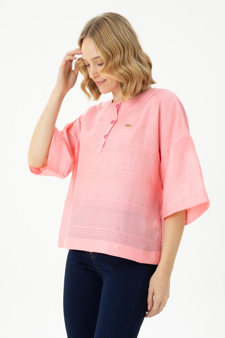 Kadın Pembe Kısa Kollu Gömlek