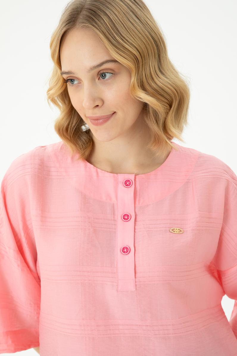 Kadın Pembe Kısa Kollu Gömlek