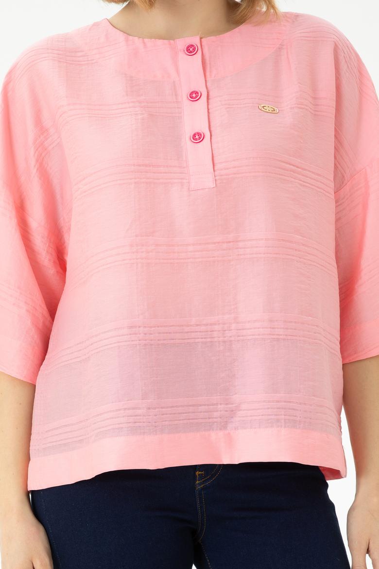 Kadın Pembe Kısa Kollu Gömlek - 50264176018