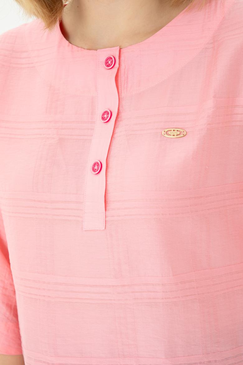 Kadın Pembe Kısa Kollu Gömlek - 50264176018