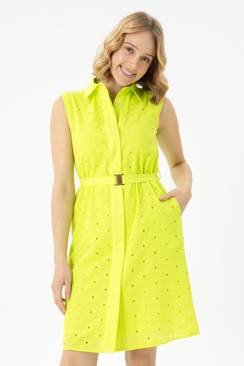 Kadın Neon Sarı Dokuma Elbise - 50262585010