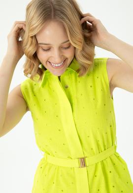 Kadın Neon Sarı Dokuma Elbise - 50262585010