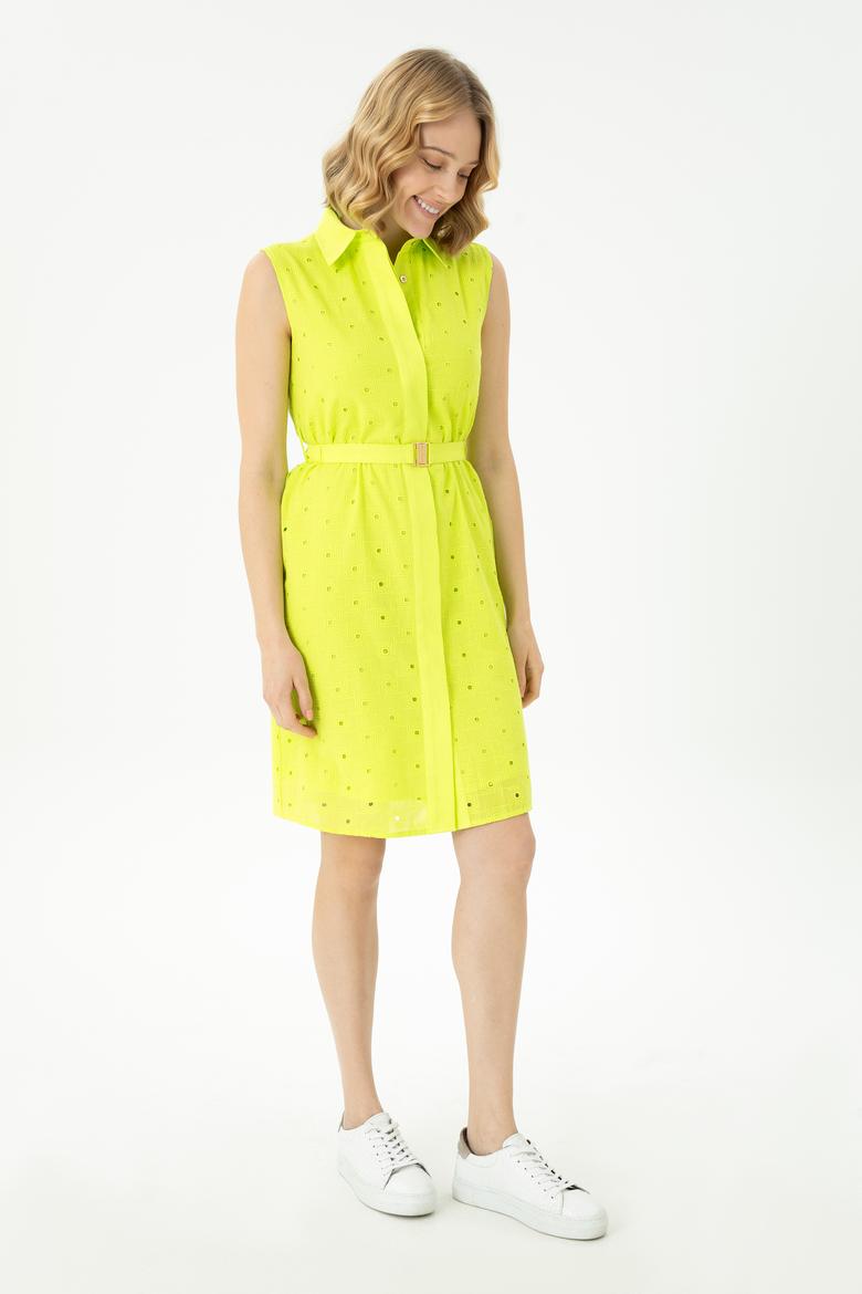 Kadın Neon Sarı Dokuma Elbise