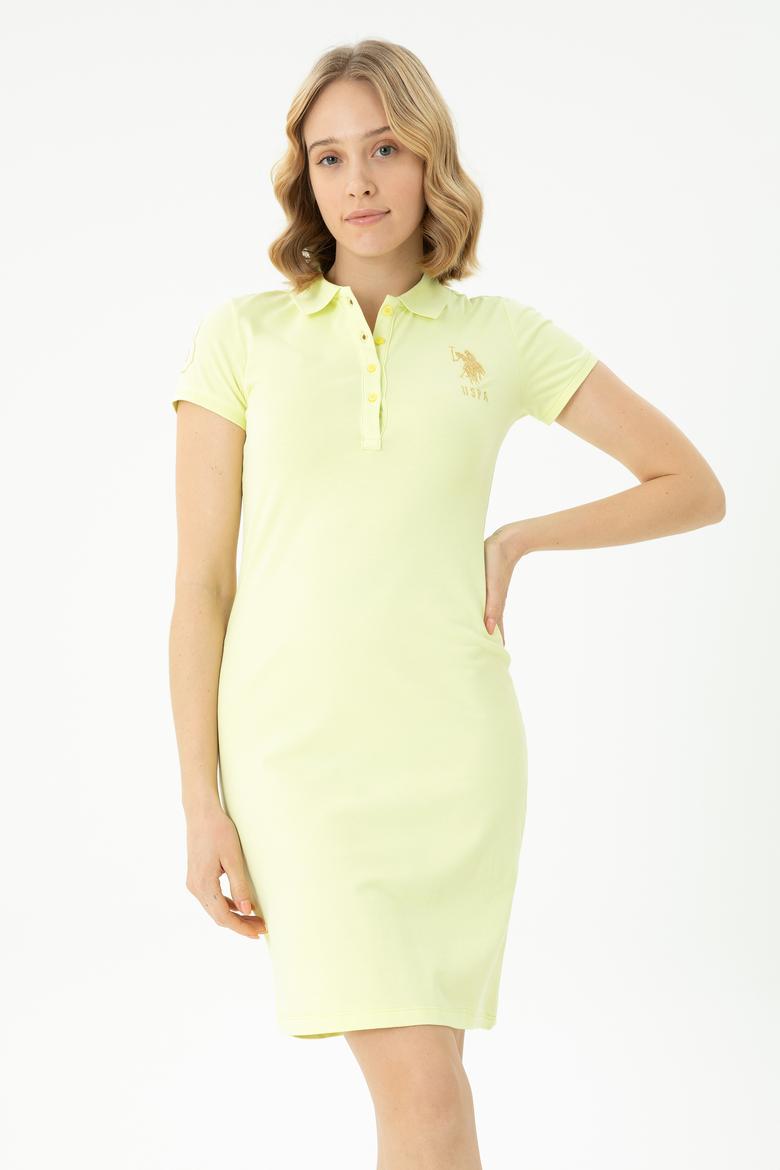 Kadın Açık Sarı Polo Yaka Mini Boy Örme Elbise - 50262696121