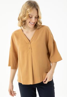 Kadın Camel Kısa Kollu Gömlek - 50263178001