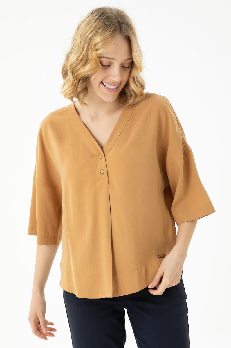 Kadın Camel Kısa Kollu Gömlek