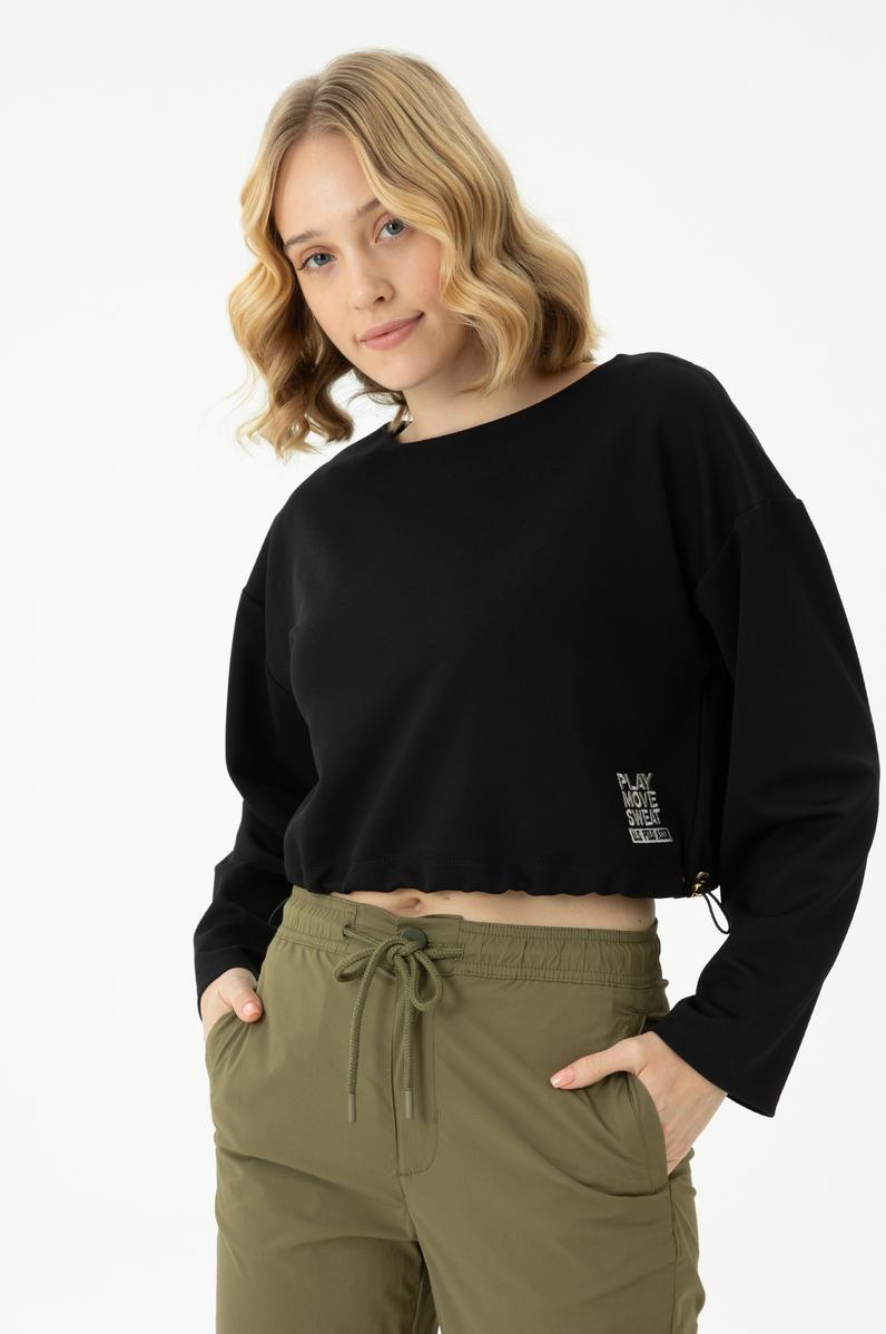 Kadın Siyah Bisiklet Yaka Sweatshirt