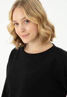 Kadın Siyah Bisiklet Yaka Sweatshirt - 50271597022