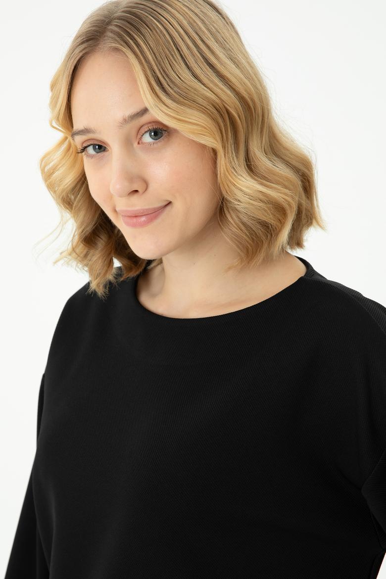 Kadın Siyah Bisiklet Yaka Sweatshirt - 50271597022