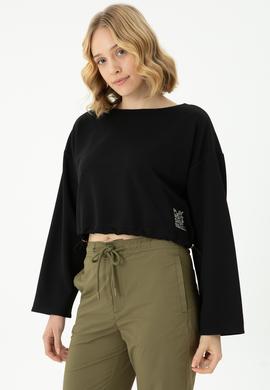 Kadın Siyah Bisiklet Yaka Sweatshirt - 50271597022