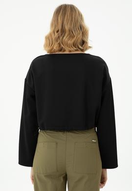 Kadın Siyah Bisiklet Yaka Sweatshirt - 50271597022